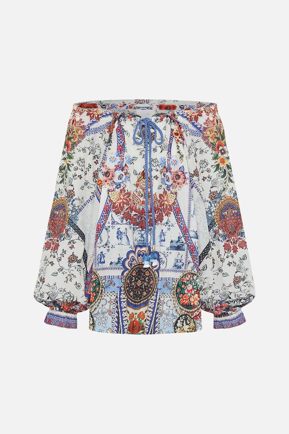 CAMILLA silk blouse in My Folk Art Heart print 