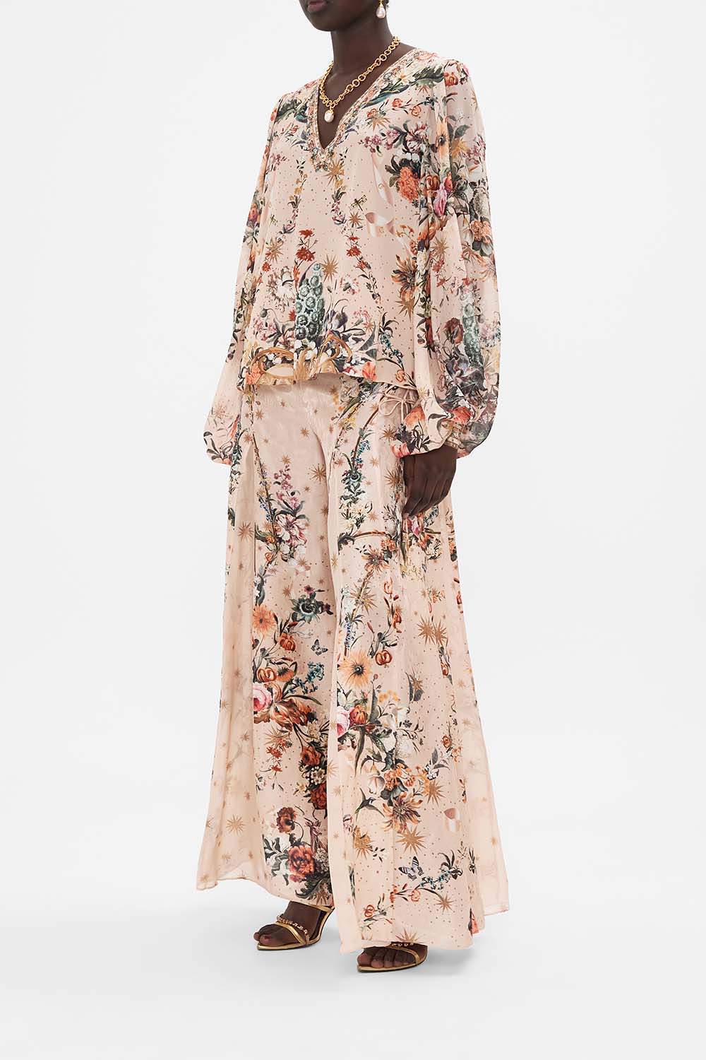 CAMILLA silk blouse in Rose Garden Revolution print