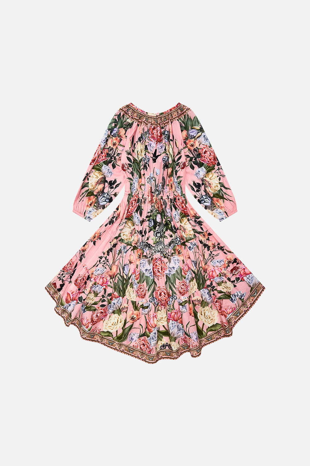 Milla by CAMILLA floral kids hi-low blouson sleeve dress (4-10) in Woodblock Wonder