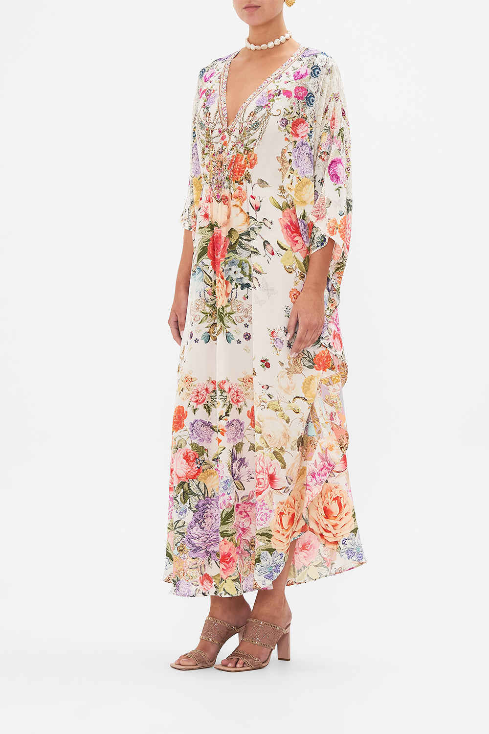 CAMILLA Floral Gathered Waist Kaftan in Sew Yesterday