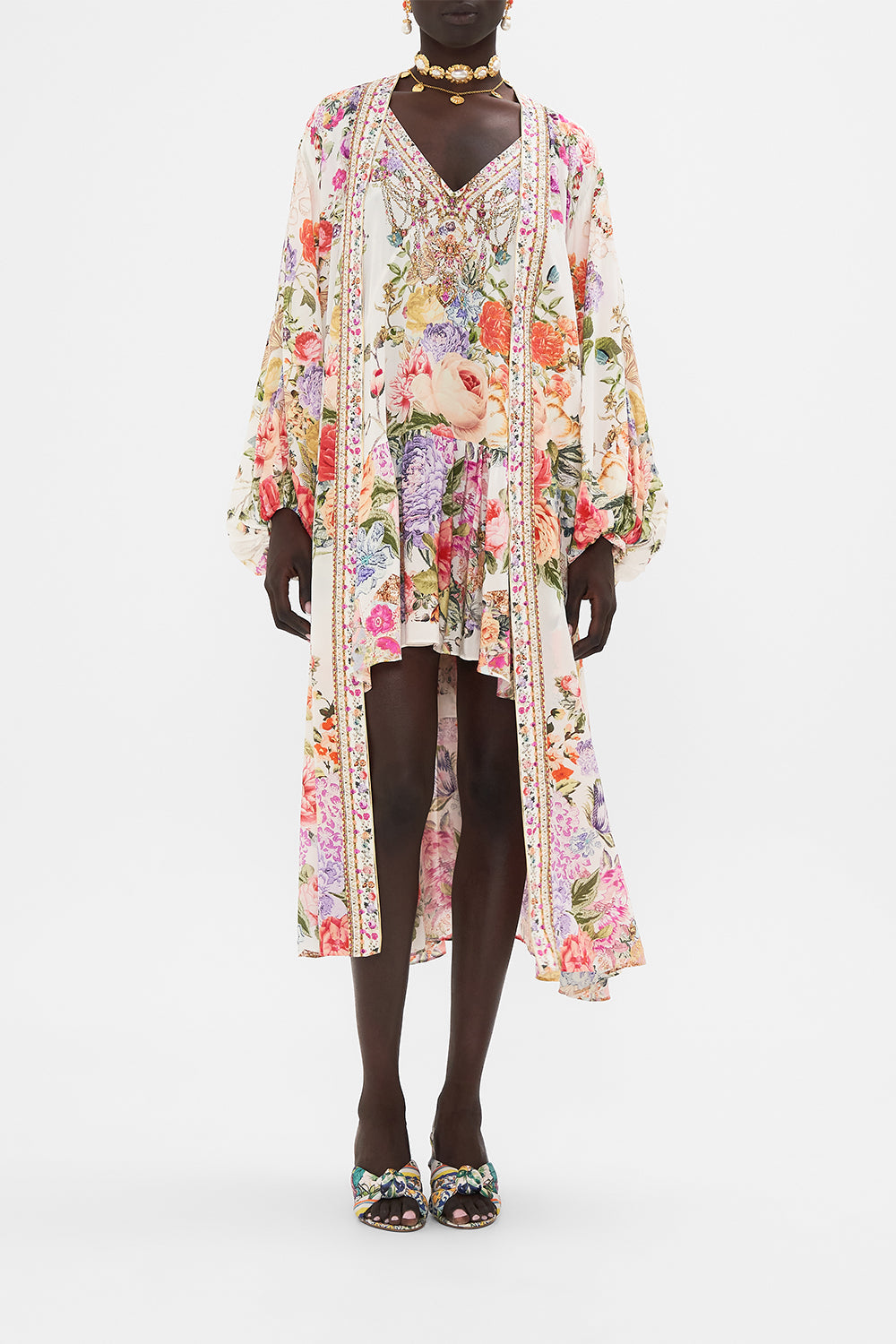 CAMILLA floral blouson sleeve layer in Sew Yesterday print