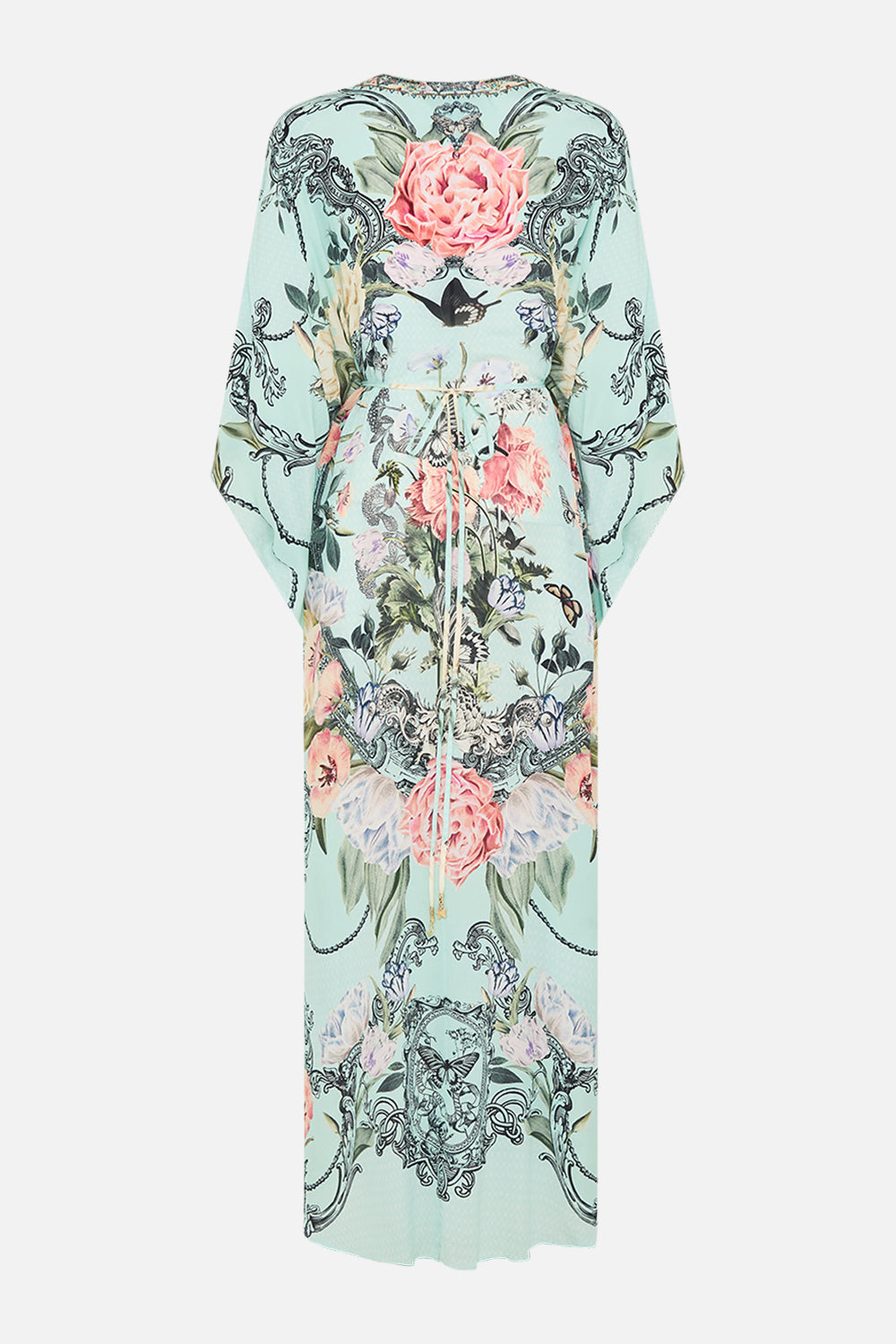 CAMILLA Floral Gathered Waist Kaftan in Petal Promise Land print