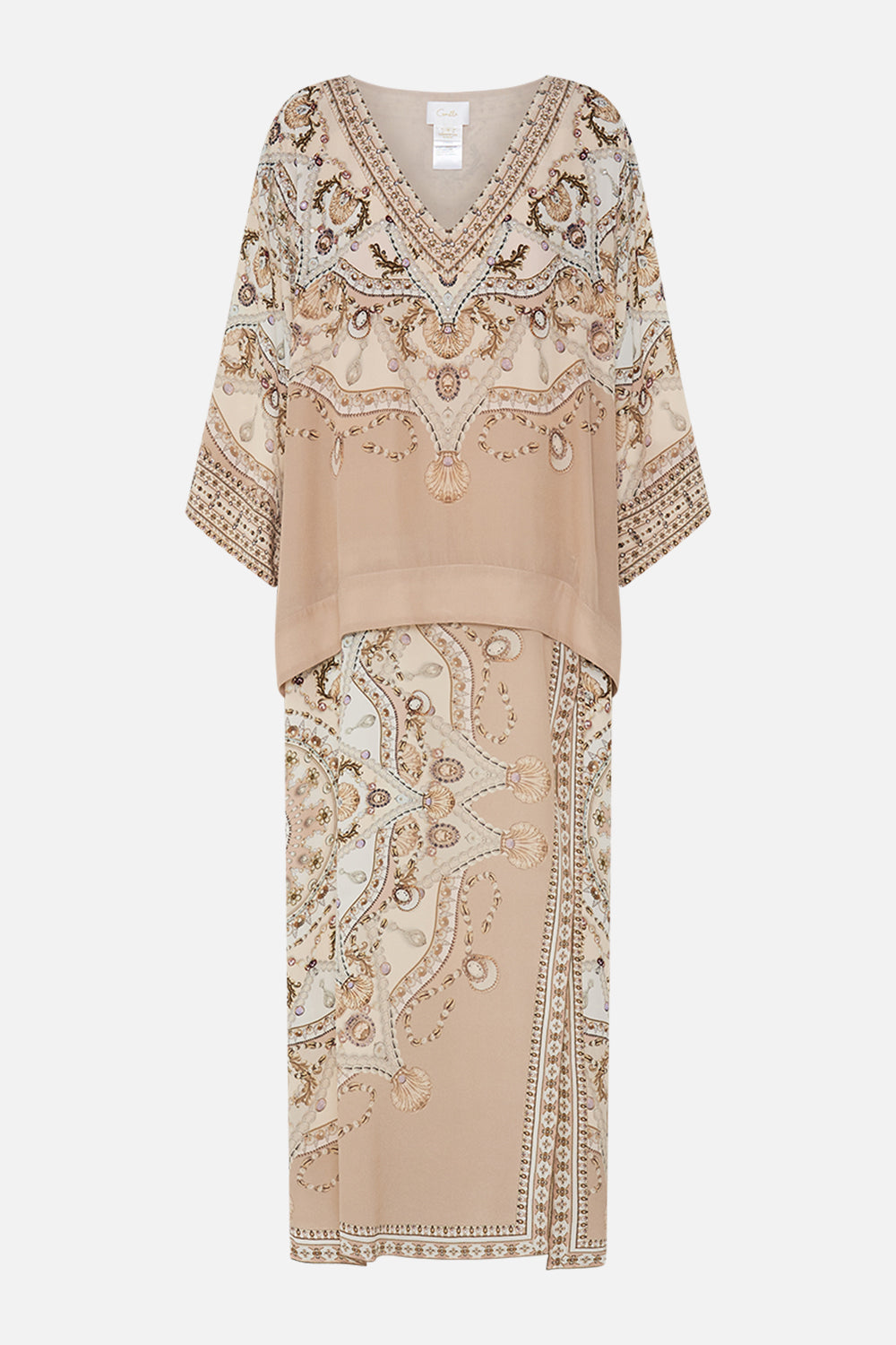 CAMILLA blush silk kaftan in Grotto Goddess print