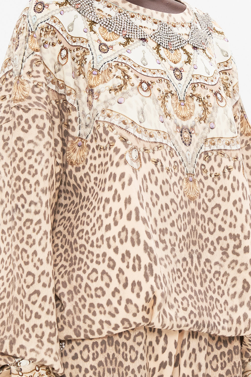 CAMILLA Blush Embellished Tuck Detail Sweater in Grotto Goddess