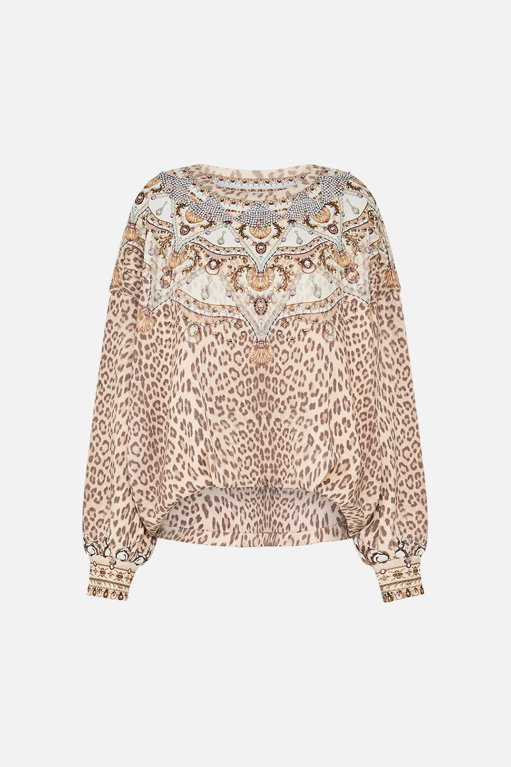 CAMILLA Blush Embellished Tuck Detail Sweater in Grotto Goddess