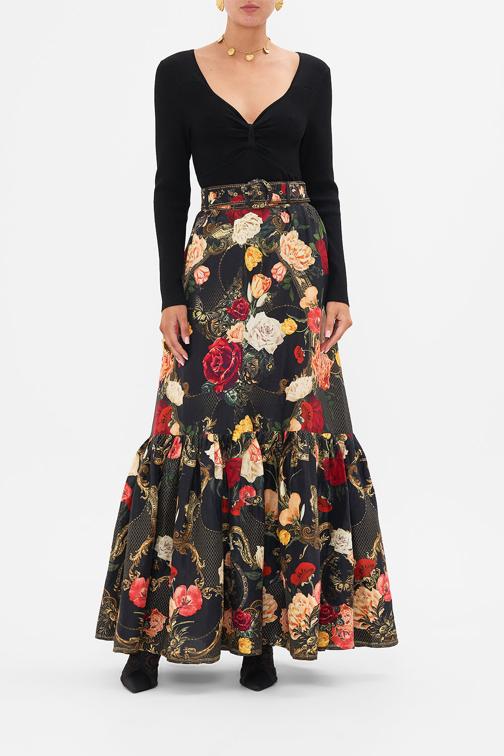 CAMILLA Black Skirt with Deep Hem Frill and Belt in Magic in the Manuscripts