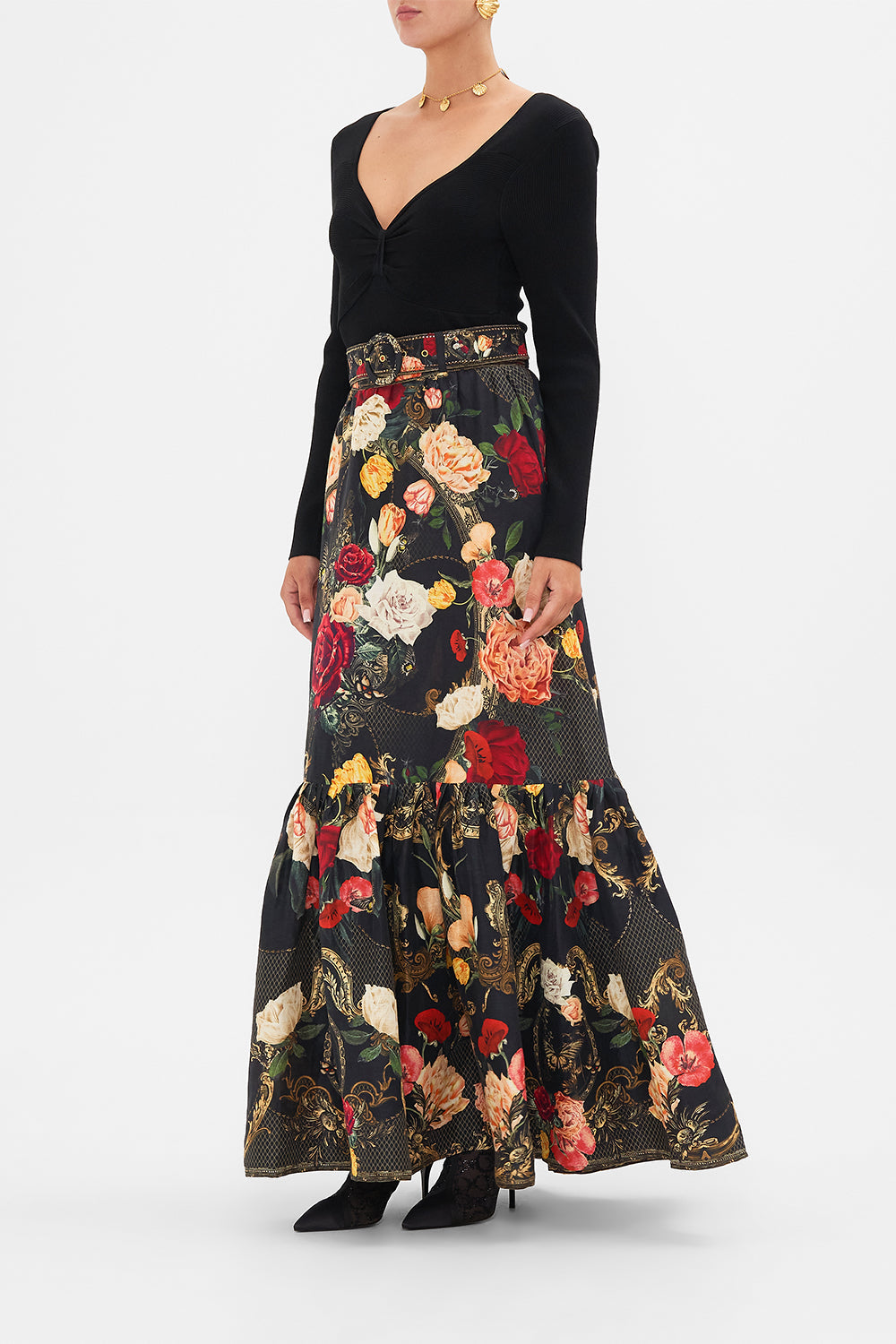 CAMILLA Black Skirt with Deep Hem Frill and Belt in Magic in the Manuscripts