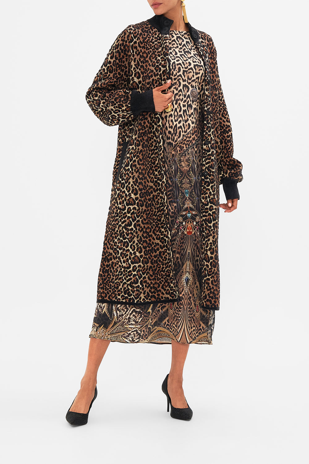 CAMILLA Leopard Long Sleeve Bias Dress in Amsterglam print