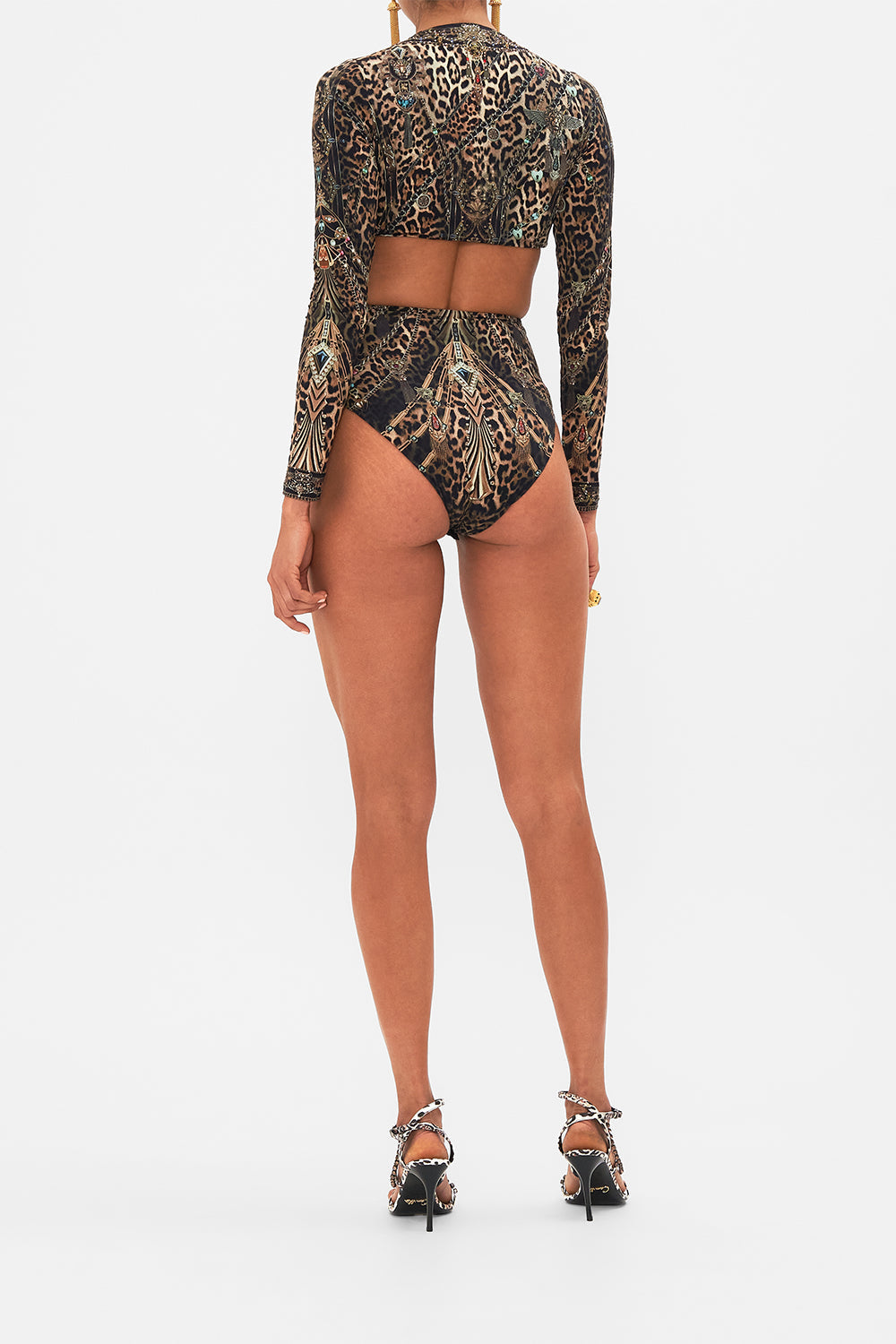 CAMILLA leopard cut-out bodysuit with trim in Amsterglam
