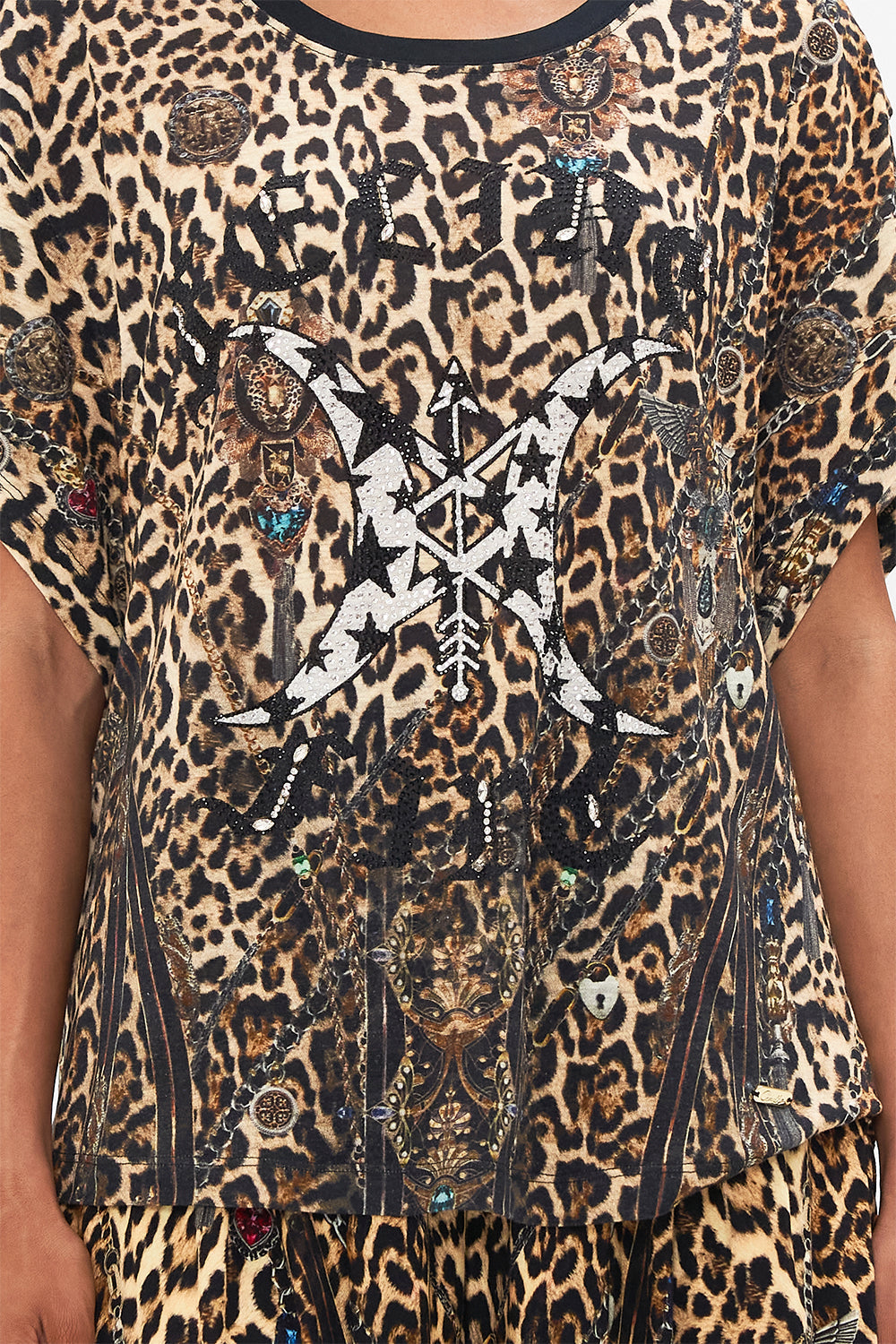 CAMILLA leopard t-shirt with dropped armhole in Amsterglam print.