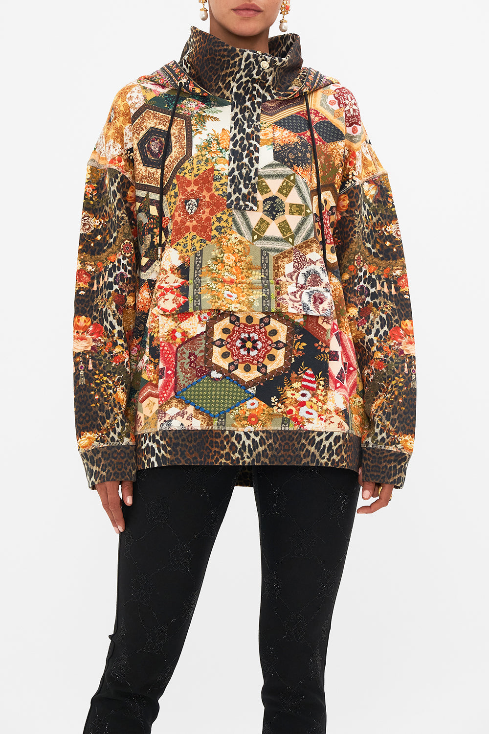 CAMILLA floral half-zip hoodie with pocket flap in Stitched In Time print.