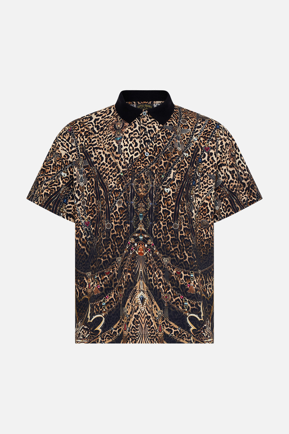 Hotel Franks by CAMILLA leopard relaxed fit woven polo shirt in Amsterglam