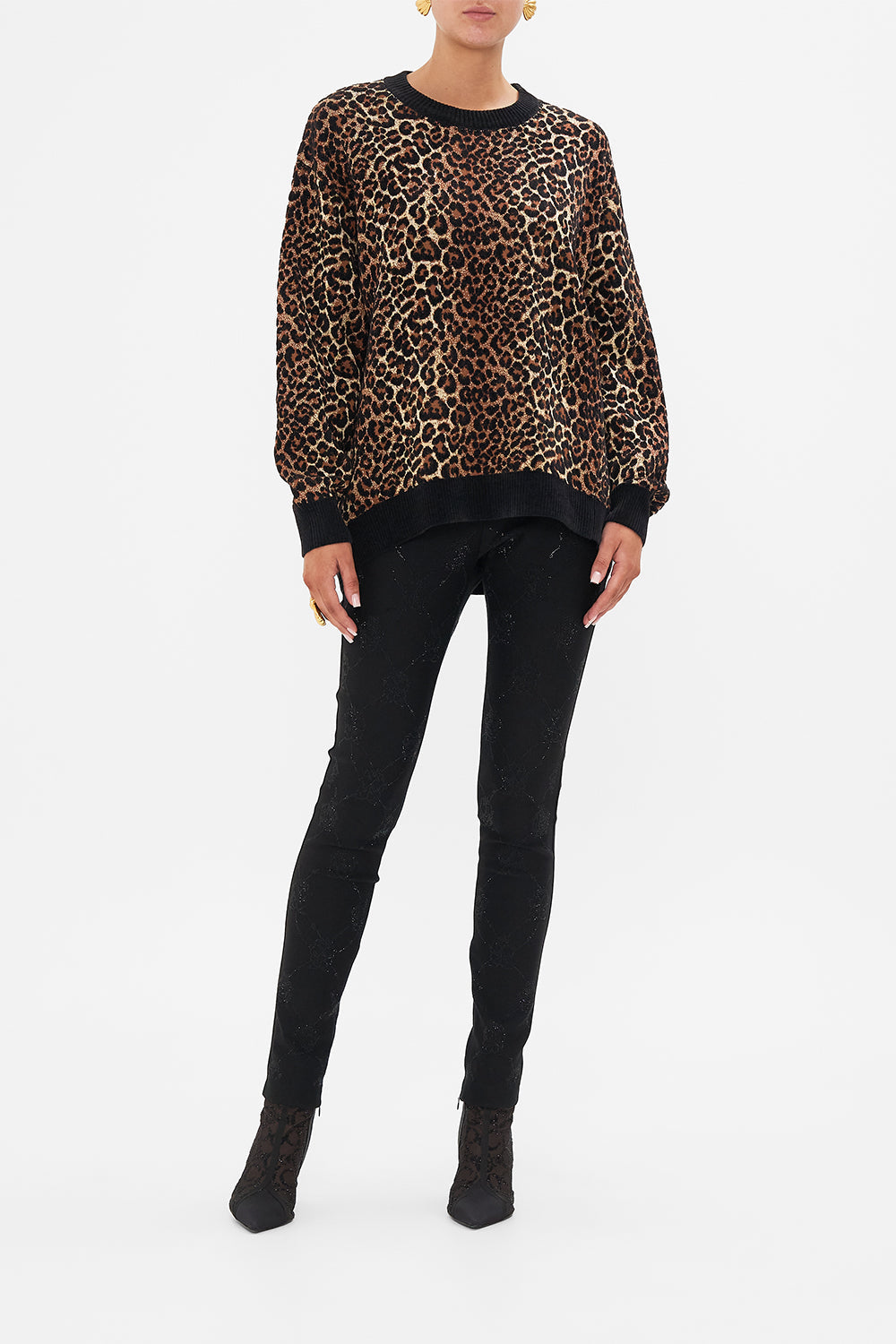 CAMILLA Leopard Crew Neck Oversized Knit in Amsterglam