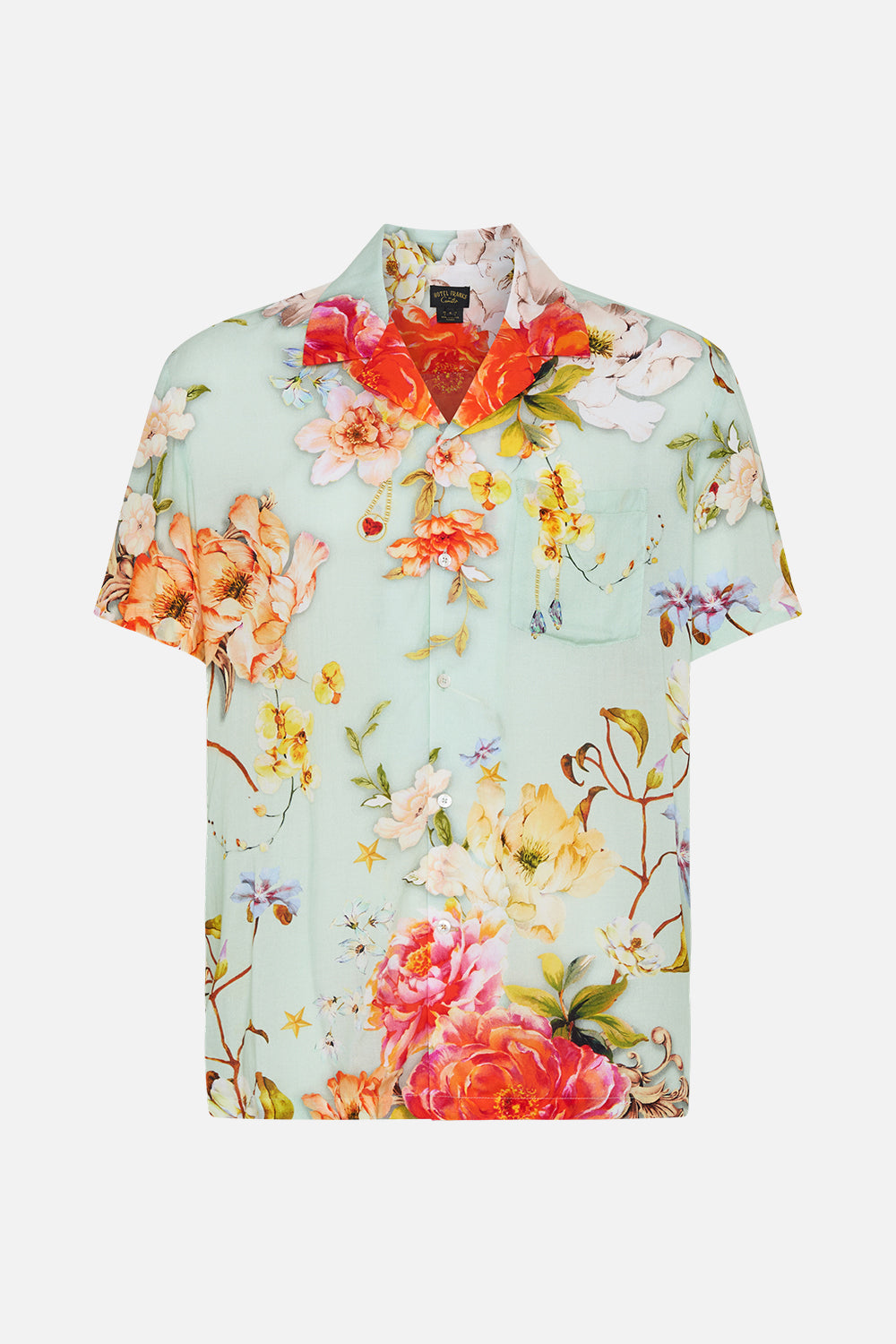 Product view of Hotel Franks by CAMILLA mens floral short sleeved camp collared shirt in Talk The Walk print