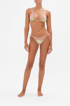 Front view of model wearing of CAMILLA swimwear reversible bikini bottom in An Italian Welcome print