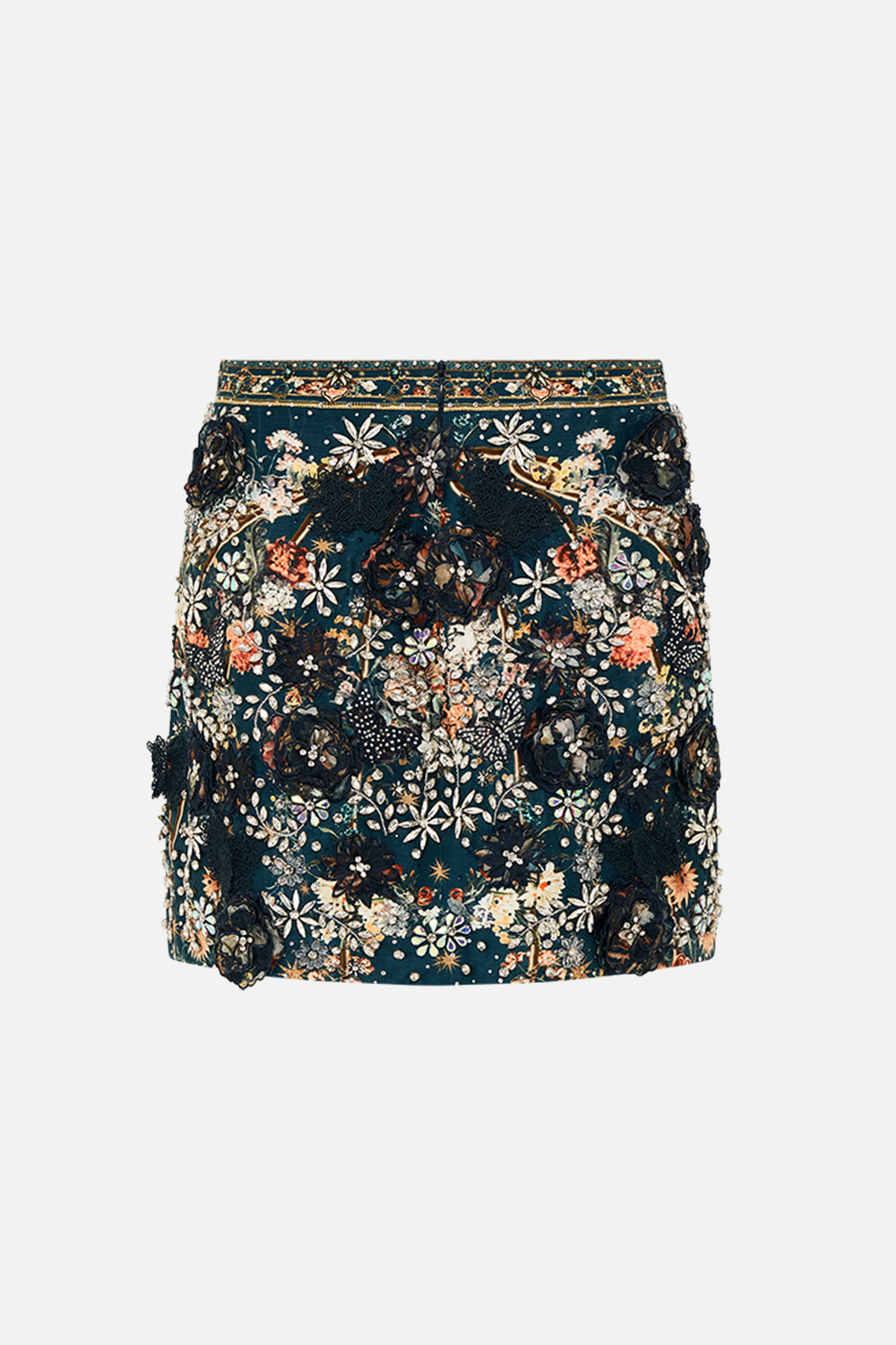 CAMILLA mini skirt in She Who Wears The Crown print