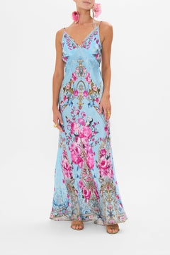 CAMILLA silk slip dress in Down The Garden Path print