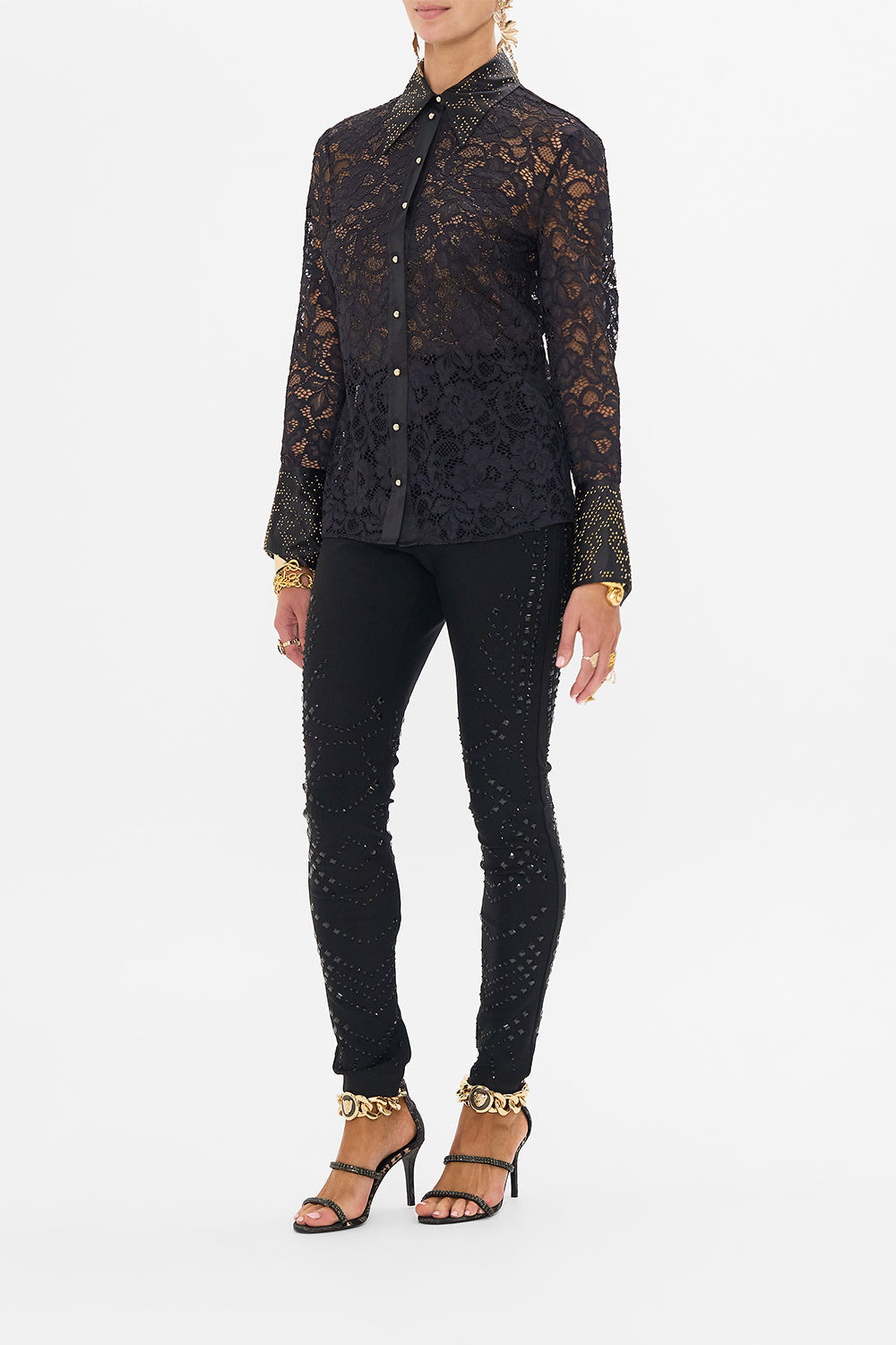 CAMILLA lace shirt in Nouveau Noir print