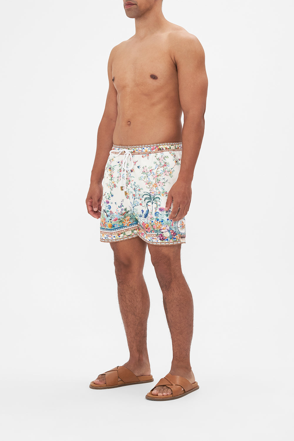 Hotel Franks By CAMILLA mens white floral print boardshorts in Plumes And Parterres print