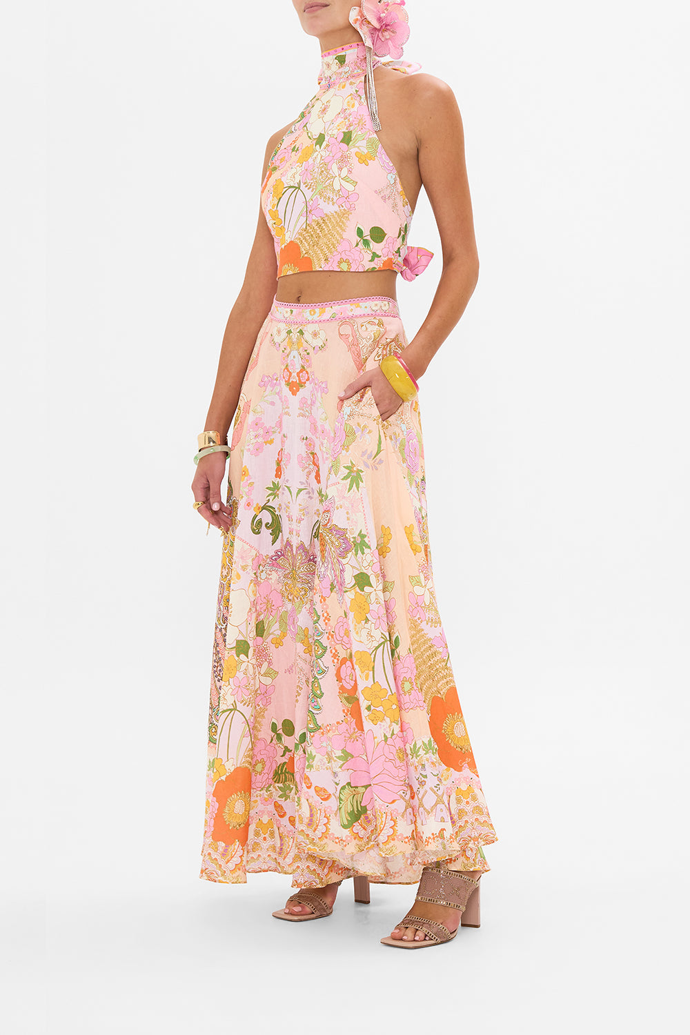 CAMILLA floral print maxi skirt in Clever Clogs print