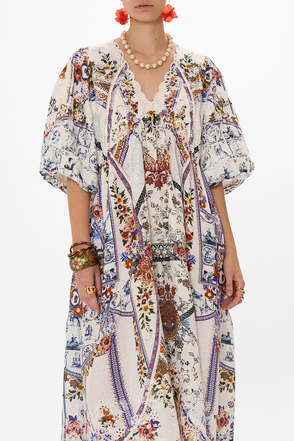 CAMILLA puff sleeve dress in My Folk Art Heart print