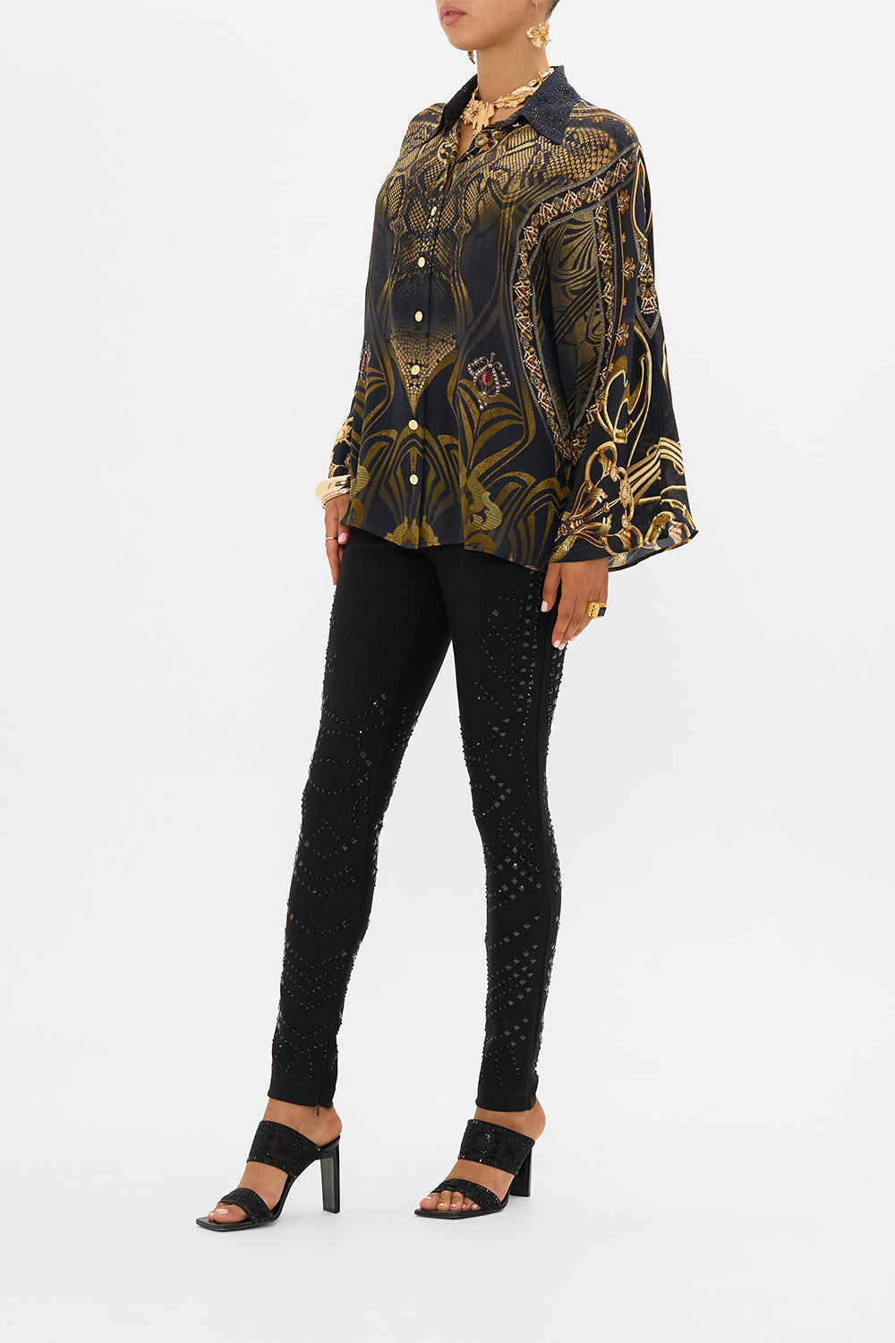 CAMILLA silk blouse in Nouveau Noir print