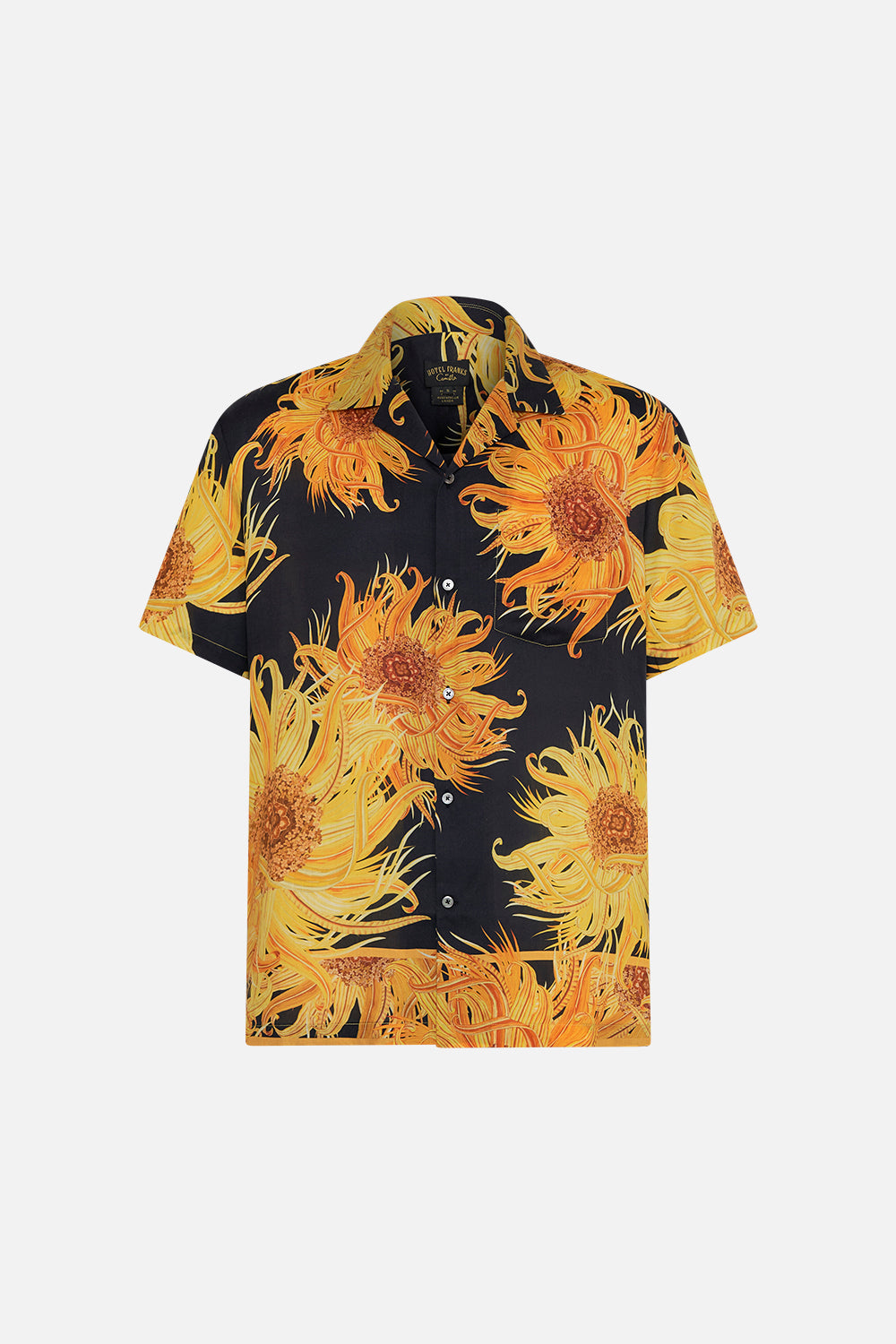 Hotel Franks by CAMILLA mens floral print short sleeve camp collared shirt in Make Me Your Masterpiece print