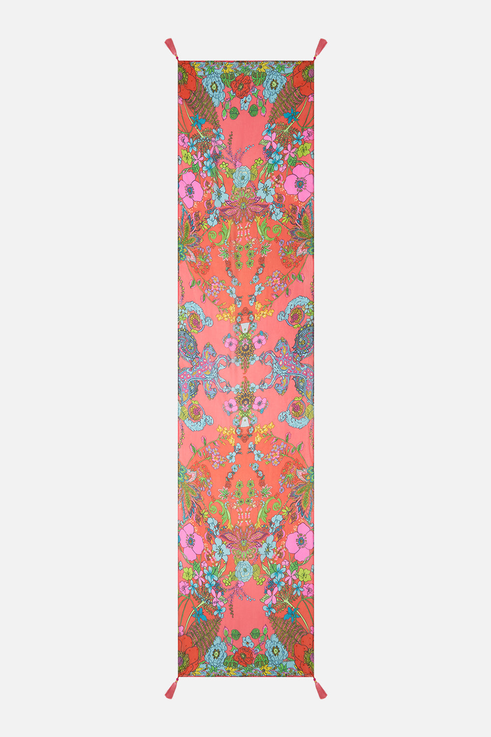 CAMILLA Pink Long Scarf in Windmills and Wildflowers print