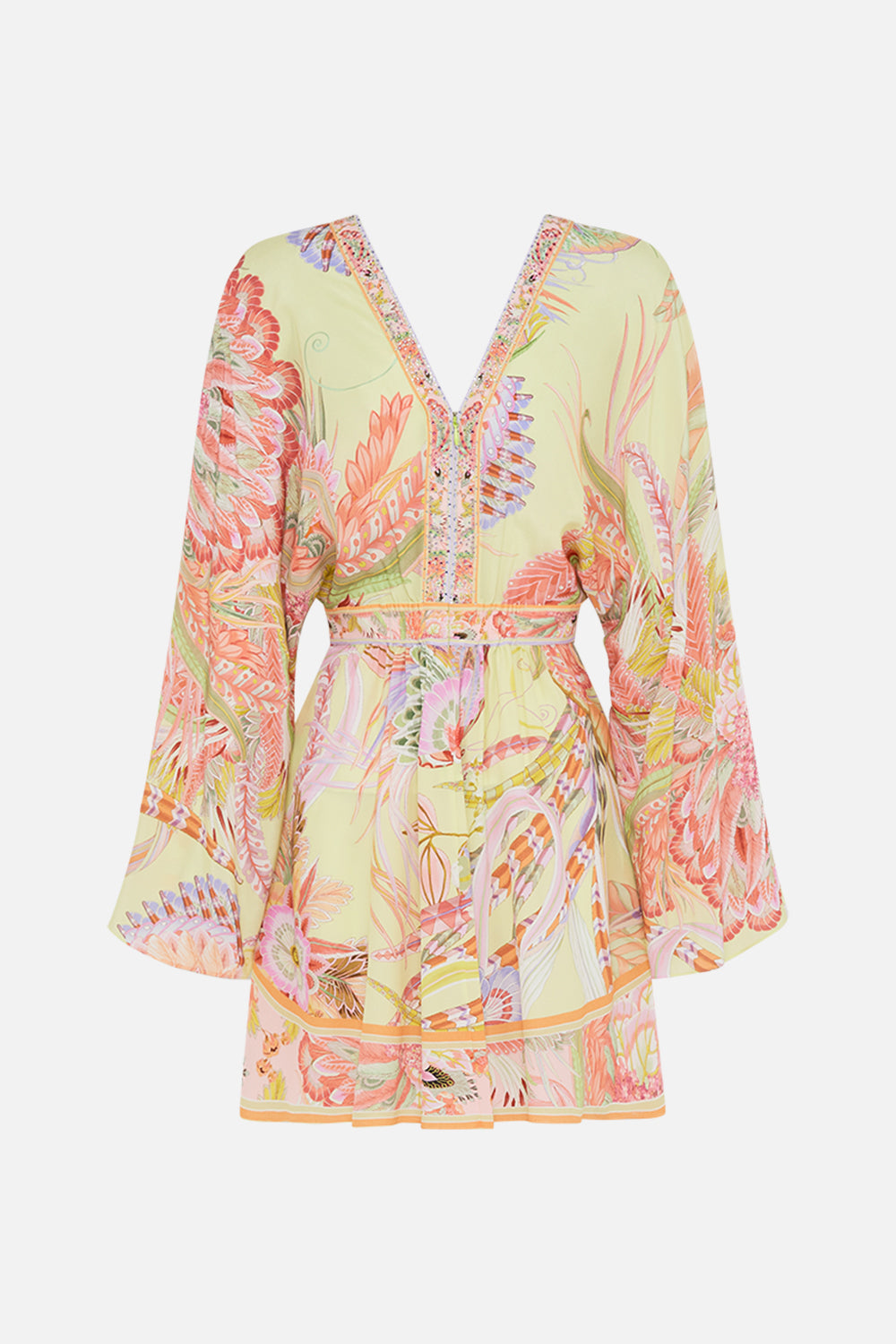 CAMILLA silk kimono mini dress in Cosmic Tuscan print 