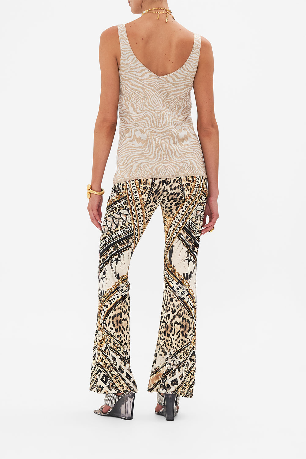 Product view of CAMILLA designer animal print knit top in Mosaic Muse 
