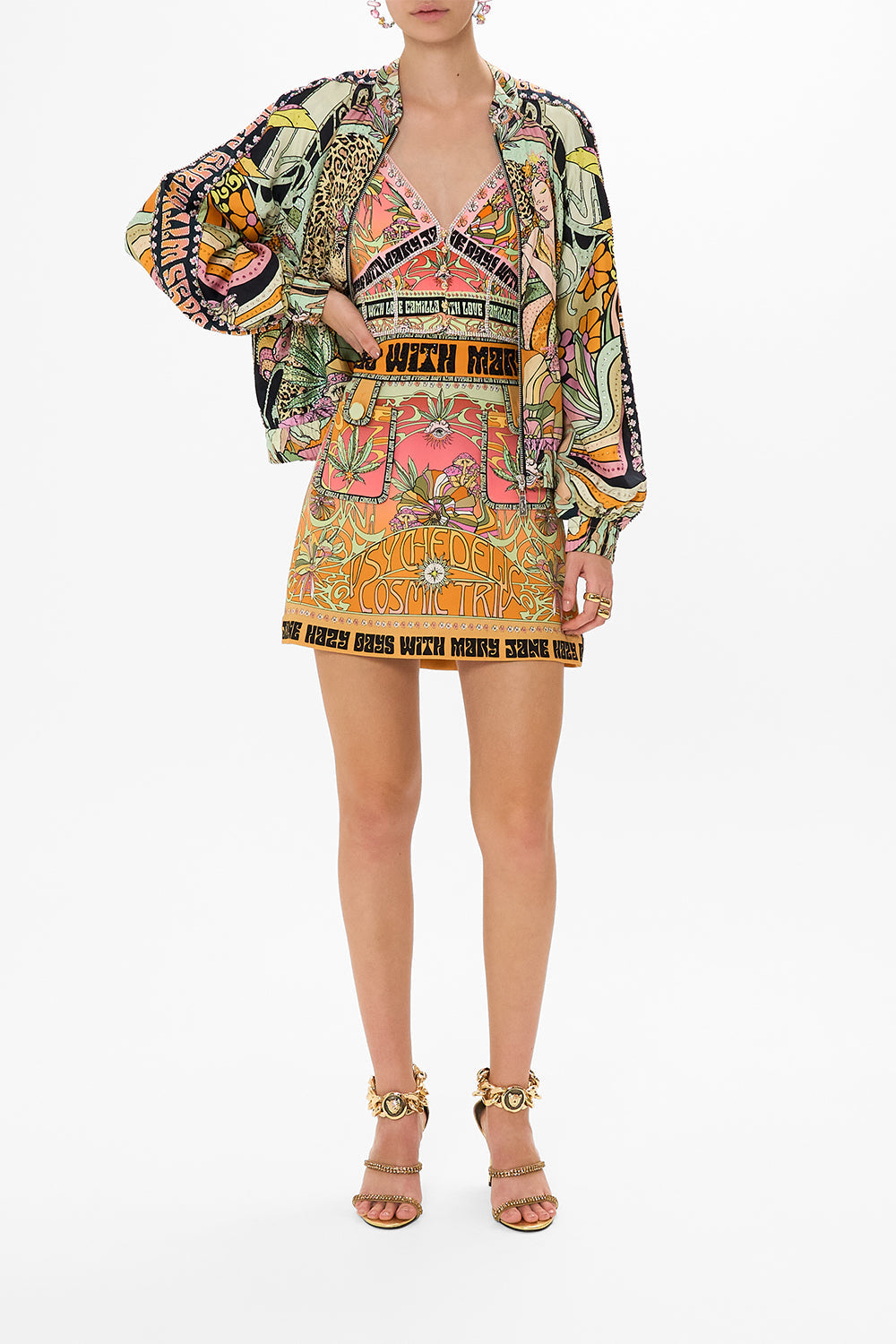 CAMILLA silk bomber in Day Trippin print