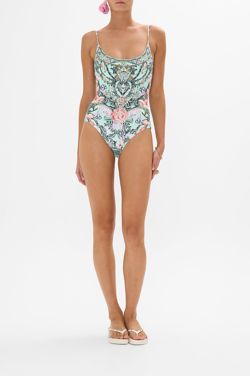 CAMILLA floral scoop neck one piece in Petal Promise Land