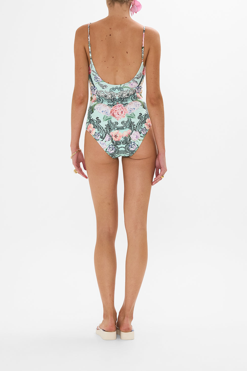 CAMILLA floral scoop neck one piece in Petal Promise Land