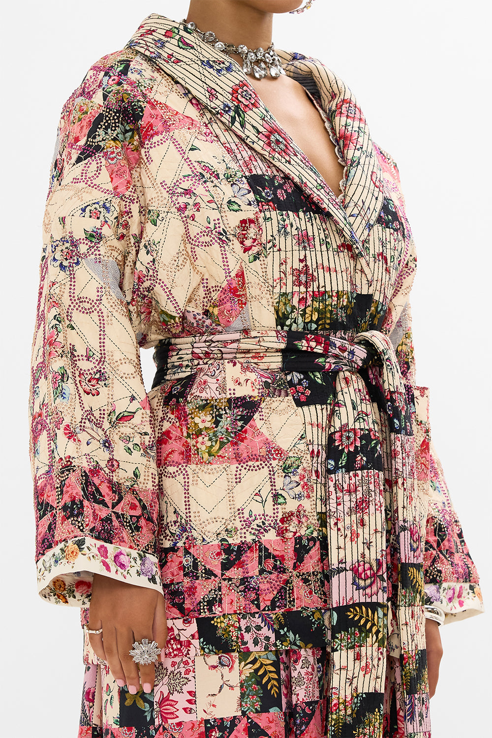 CAMILLA Floral Reversible Quilted Coat in Patchwork Poetry