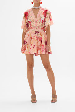 CAMILLA Floral Tiered Skirt Mini Dress in Blossoms and Brushstrokes