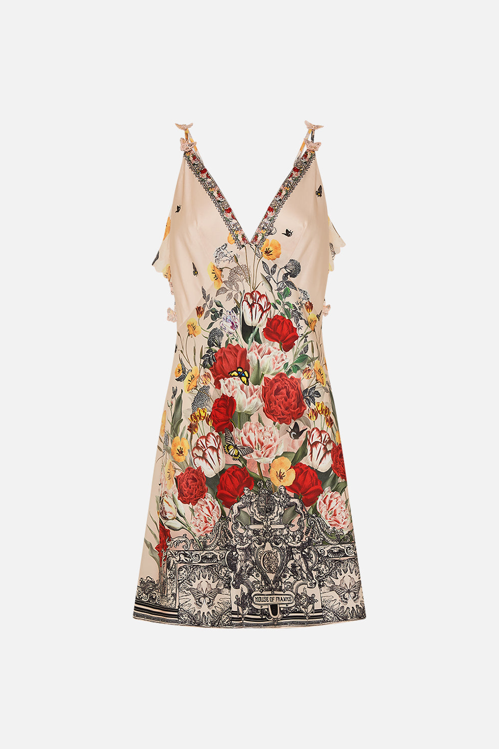 CAMILLA multi V-Neck Bias Slip Dress with Back Frill in Etched into Eternity
