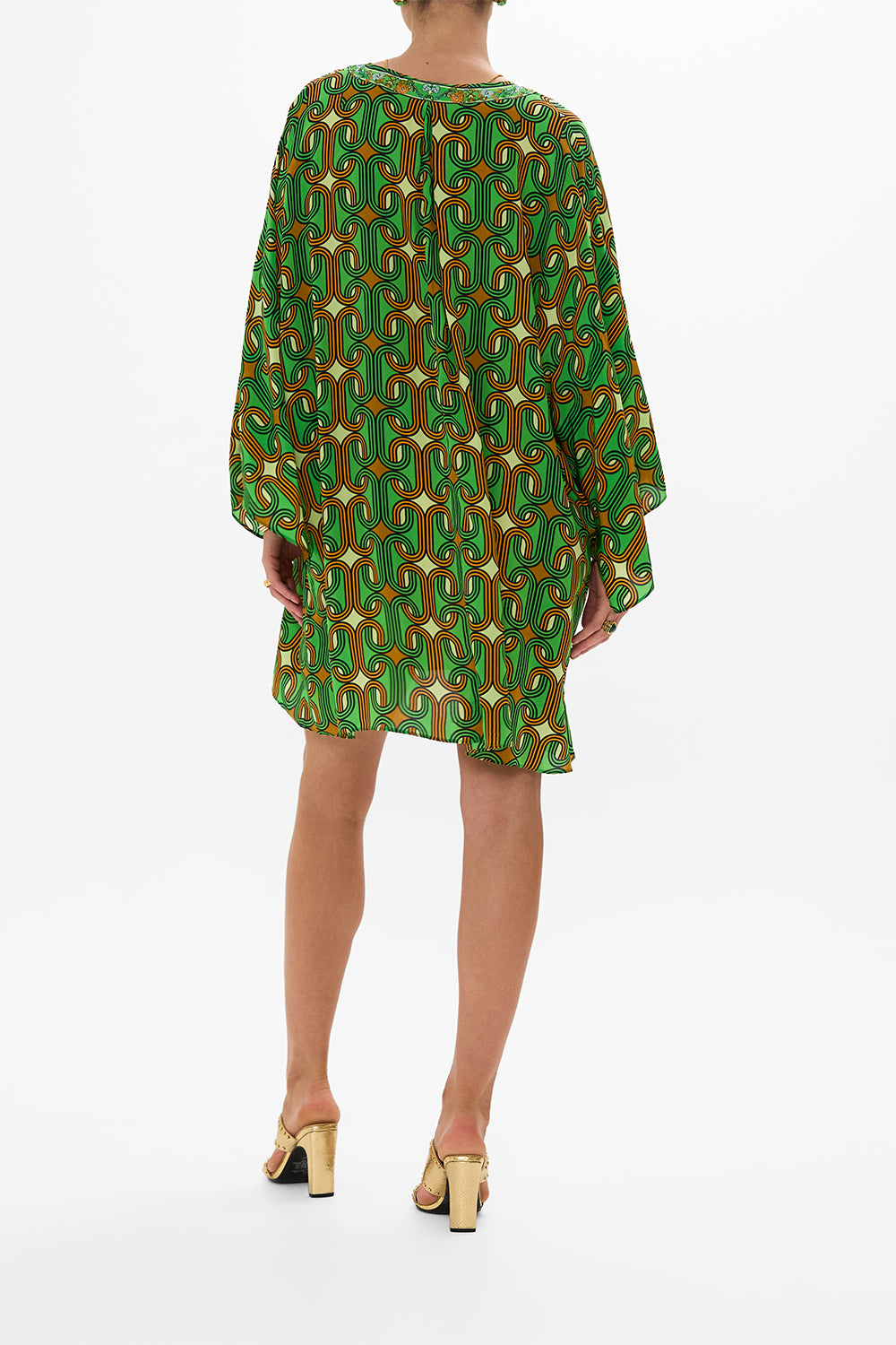 CAMILLA Green V-Neck Short Kaftan with Ties in Good Vibes Generation