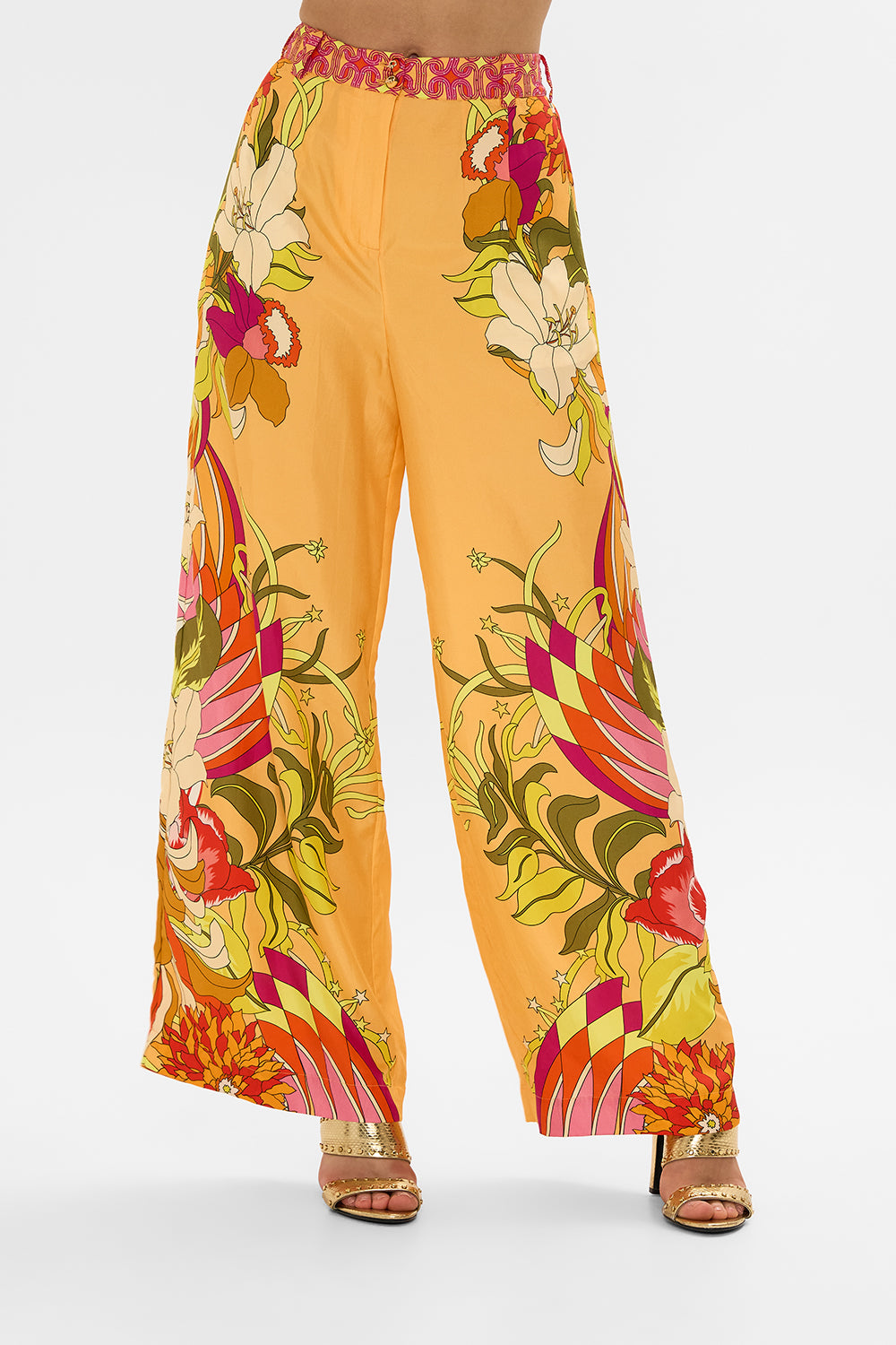 CAMILLA Floral Wide Leg Waisted Pant in The Flower Child Society print