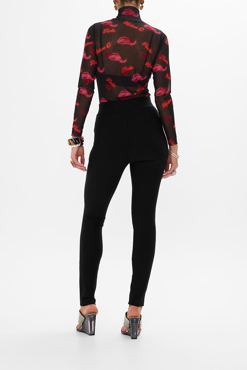 CAMILLA black mesh turtleneck in Electric Loveland print.