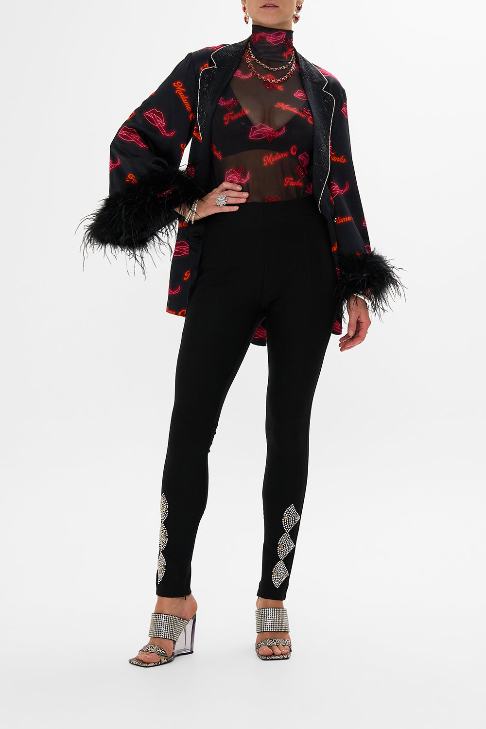 CAMILLA black mesh turtleneck in Electric Loveland print.