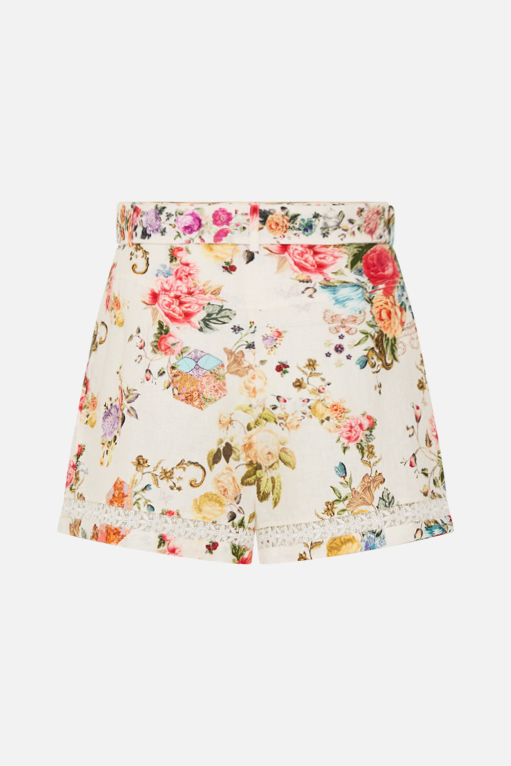 CAMILLA floral high-waisted shorts with lace insert in Sew Yesterday