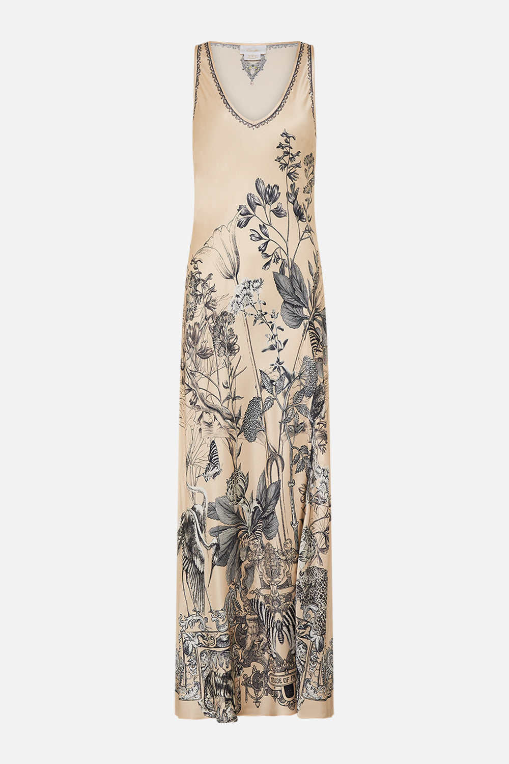 CAMILLA multi silk bias tank dress in Etched Into Eternity print 