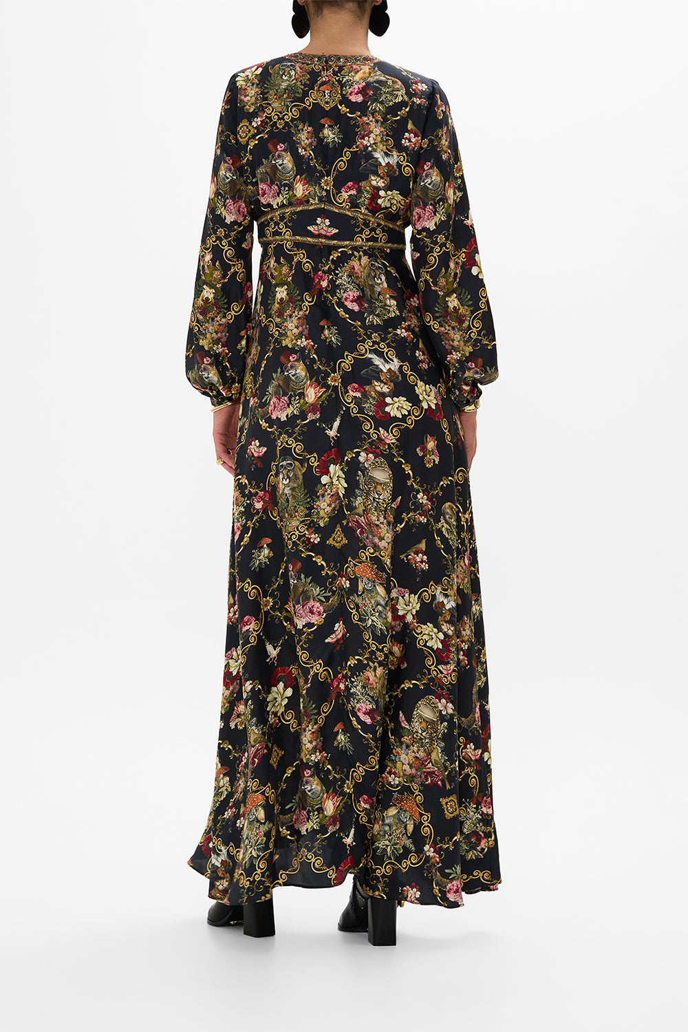 CAMILLA Black Lantern Sleeve Dress in Told in the Tapestry print