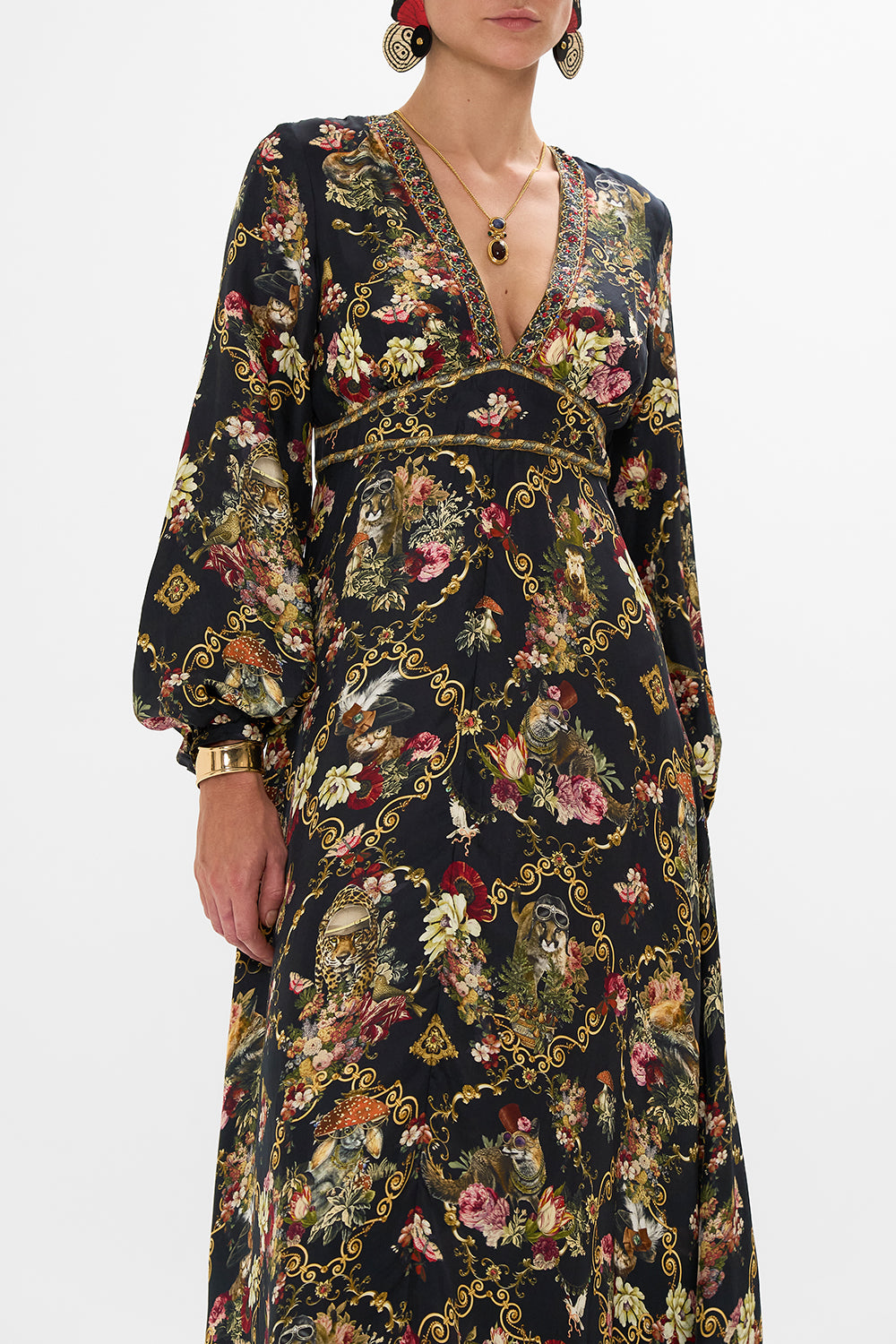 CAMILLA Black Lantern Sleeve Dress in Told in the Tapestry print