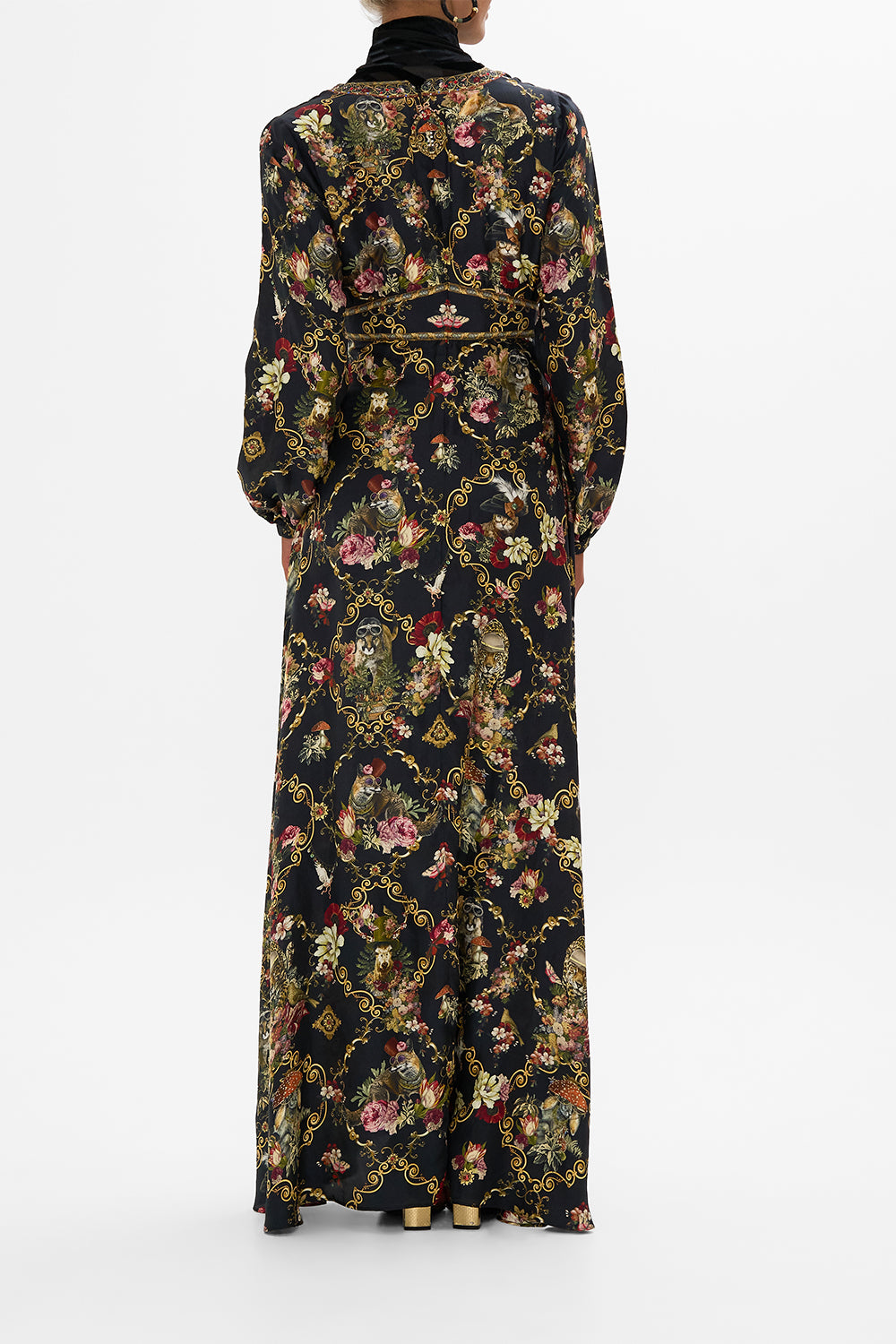 CAMILLA Black Lantern Sleeve Dress in Told in the Tapestry print