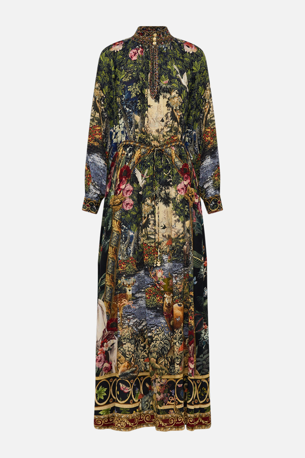 CAMILLA Floral Drawcord Waist Long Dress in Tapestry Totems
