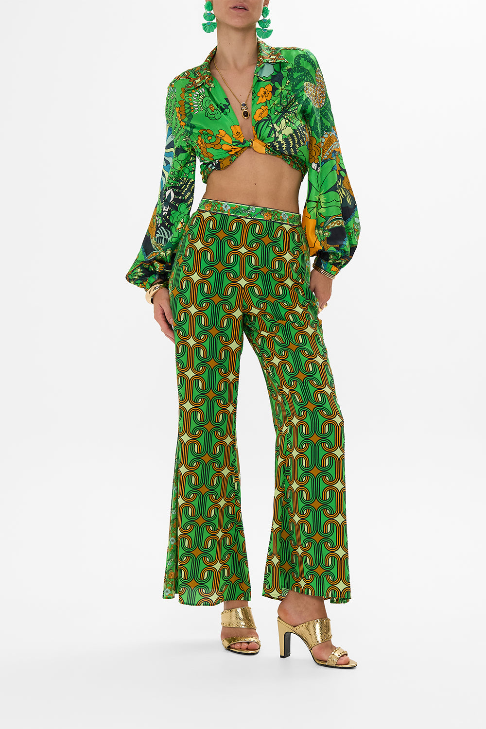 CAMILLA Green Relaxed Flare Pant in Good Vibes Generation