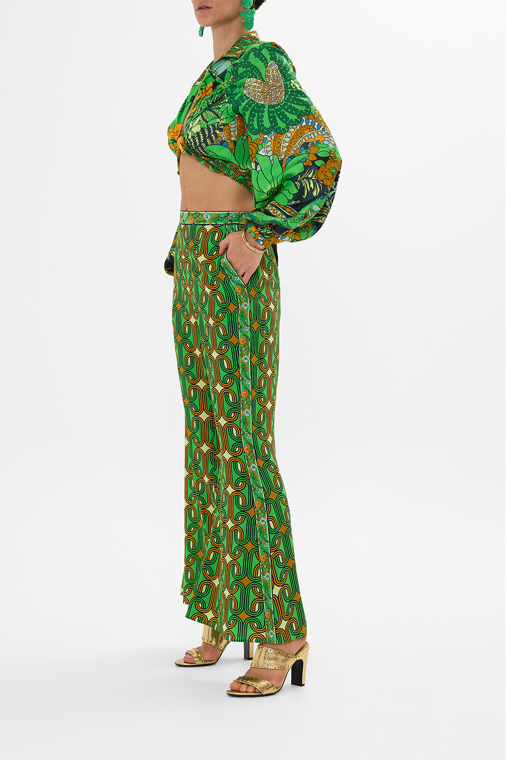 CAMILLA Green Relaxed Flare Pant in Good Vibes Generation