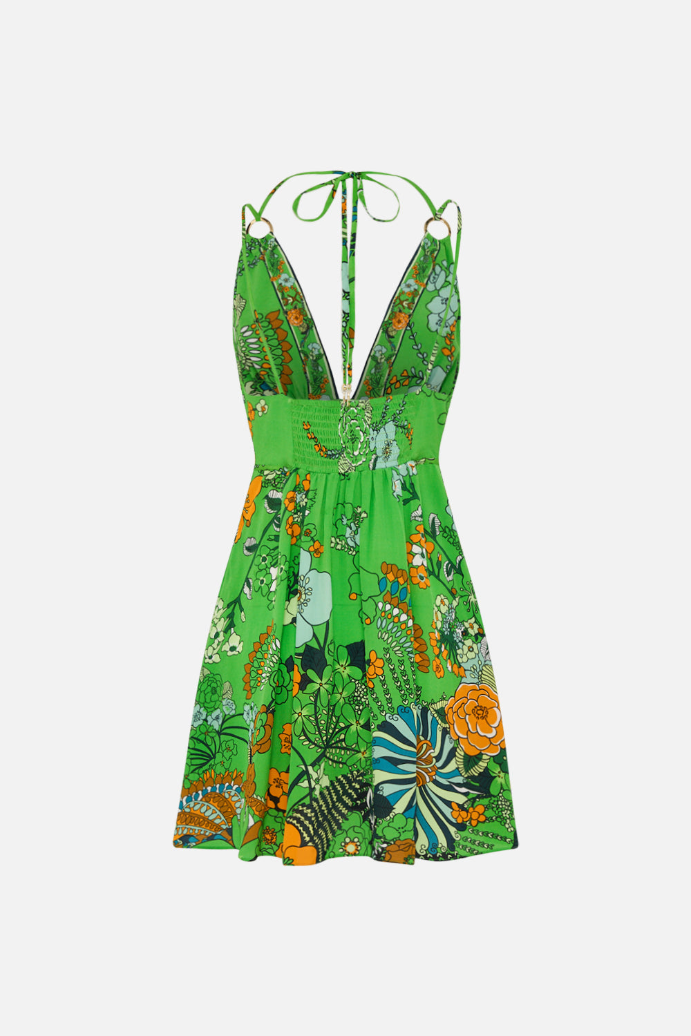 CAMILLA Green Short Flared Dress with Hardware in Good Vibes Generation print