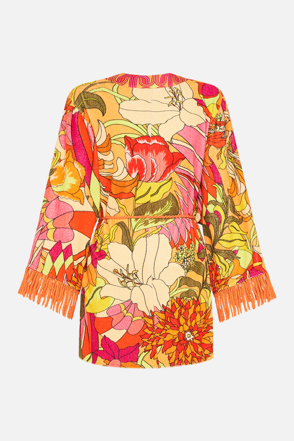 CAMILLA Floral Short Kimono Wrap in The Flower Child Society print